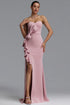Edan Elegant Waist-Cinching Strapless Heart Neck Big Bow Ruffle High Slit Bodycon Mermaid Pink Maxi Evening Dress