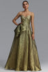 Petra Elegant Waist-Cinching Strapless Bow Ruched Metallic Shine Full A-Line Maxi Evening Dress