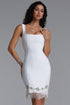Donna Classic Contour Sleeveless Beaded Fringe White Bandage Mini Dress