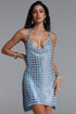 Faray Chic Halter Cowl Neck Houndstooth Rhinestone Mini chainmail Dress