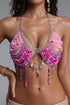 Walda Gradient Crystal Beaded V Neck Metal Chain Body Chain Top