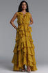 Ksenia Vintage Flowy Halter Tiered Ruffle Maxi Dress