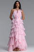 Ksenia Vintage Halter Tiered Ruffle Flowy Pink Maxi Dress
