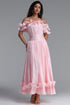 Suku Elegant Flowy Off Shoulder Ruched Pink Maxi Dress
