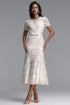 Shaylah Classic Tailored Short Sleeve Floral Pearl Rhinestone Woven Maxi Dress