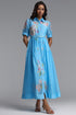 Syre Elegant Flowy Collared Short Sleeve Floral Print Rhinestone Woven Maxi Dress