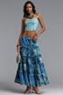 Gala Resort Flowy Strapless Ruffle Print Woven Top and Skirt Two Piece Set