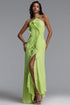 Ravaza Sleeveless Folds Slit Green Maxi Dress