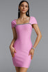 Lacey Short Sleeves Rhinestone Pink Bandage Mini Dress