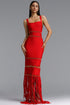 Shanley Chic Contour Sleeveless Beaded Fringe Red Bandage Maxi Dress