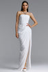 Tazeda Elegant Contour Strapless Ruched Mesh White Maxi Dress