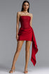 Janiyah Vintage Contour Strapless Crystal Ruched Sash Red Mini Dress