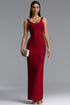 Jesse Minimalist Contour Wide Strap Round Neck Metallic Stripe Red Bandage Midi Dress