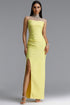 Siola Luxury High Neck Rhinestone Slit Bandage Maxi Dress