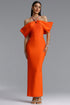 Sloan Halter Diamond Off Shoulder Orange Bandage Maxi Dress