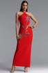 Uabeza Classic Halter Floral Rhinestone Bandage Maxi Dress