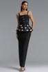 Ereen Elegant Strap Square Neck Rhinestone Bandage Maxi Dress