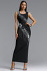 Estella Luxury Sleeveless Square Neck Mirror Rhinestone Tassel Bandage Maxi Dress