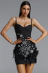 Tersaa Sexy Strap Rhinestone Feather Bandage Mini Dress