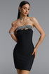 Samantha Edgy Luxury Strapless Cut Out Rhinestone Bandage Mini Dress