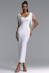 Loran Minimalist Fitted Fringe Rhinestone Maxi Bandage Dress
