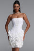 Elegant Waist-Cinched Strapless Pearl Floral Mini Bandage Dress