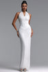 Tess Elegant Waist-Cinched Halter Rhinestone Maxi Bandage Dress