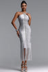 Mamie Elegant Fitted Rhinestone Tassel Maxi Bandage Dress