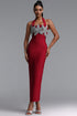 Lennon Stylish Fitted Halter Floral Rhinestone Maxi Bandage Dress