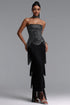 Hayden Glamorous Contour Strapless Rhinestone Fringe Bandage Maxi Dress
