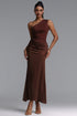Helene Elegant Contour One Shoulder Pleated Maxi Dress