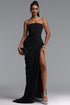 Tazeda Elegant Contour Strapless Ruched Mesh Black Maxi Dress