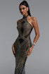 Zelda Gorgeous Halter Sleeveless Rhinestone Stretch Knit Maxi Dress