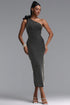 Daphne Elegant Fitted One Shoulder Pearl Floral Maxi Bandage Dress