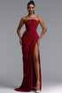 Tazeda Elegant Contour Strapless Ruched Mesh Red Maxi Dress