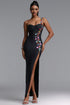 Gacia Elegant Fitted One Shoulder Color Rhinestone Slit Maxi Bandage Dress