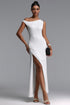 Nikalia Stylish Fitted Slit Metal Decor Maxi Dress