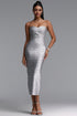 Rosella Stylish Fitted Strapless Cross Metallic Bandage Maxi Dress
