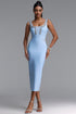 Vara Elegant Fitted Rhinestone Mesh Spliced Bandage Midi Dress