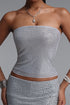 Juju Sparkling Full Rhinestone Strapless Silver Crop Top