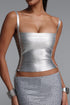 Fifer Sexy Fitted Tie Detail Silver Bandage Top