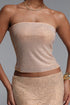 Juju Sparkling Full Rhinestone Strapless Apricot Crop Top