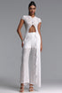 Vikare Elegant Lace Short Sleeve Slit Top And Wide Leg Pants Two-piece Set