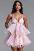 Sebastian Romantic Tailored Spaghetti Strap Tiered Ruffle Floral Print Woven Mini Dress