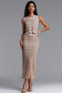 Ensley Romantic Contour Sleeveless Striped Knit Top and Skirt Two Piece Set