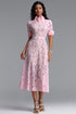 Tusare Elegant Tailored Short Sleeve Floral Lace Pink Maxi Dress