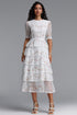 Nevaeh Romantic Flowy Short Sleeve Tiered Ruffle Embroidered Floral Lace Maxi Dress