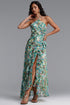 Elleri Resort Flowy Sleeveless Pleated Ruffle Floral Print Woven Green Maxi Dress