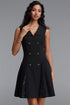 Juliy Peter Pan Collar Sleeveless Lace Inset Woven Blazer Mini Dress