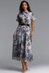 Uerzay Vintage Tailored Short Sleeve Floral Print Woven Maxi Dress